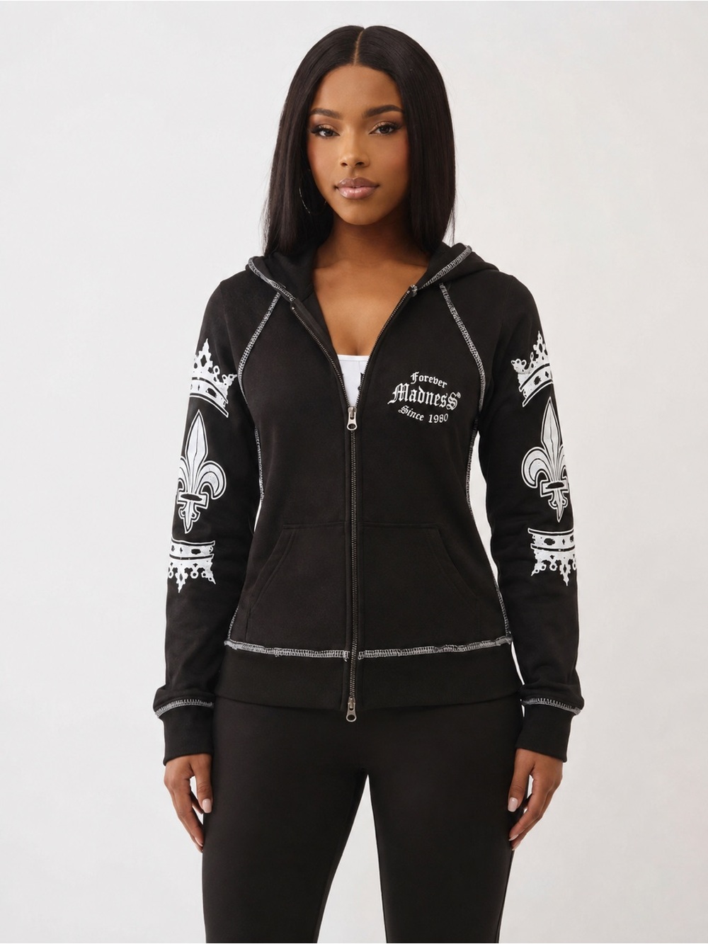 SUPER RARE 💫 MADNESS Vintage OG Black Graphic Zip Hoodie LW Jacket Size 1 /S ⭐️